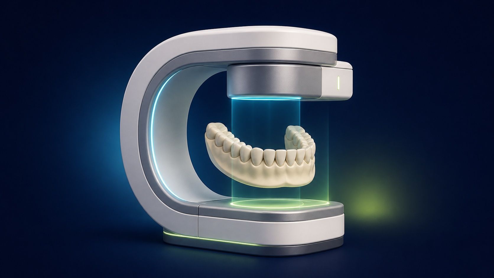 CBCT scanner surrounding a simplified dental arch model