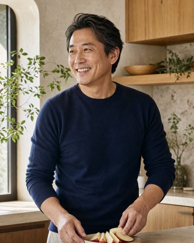 Patient smiling while preparing crisp apple slices