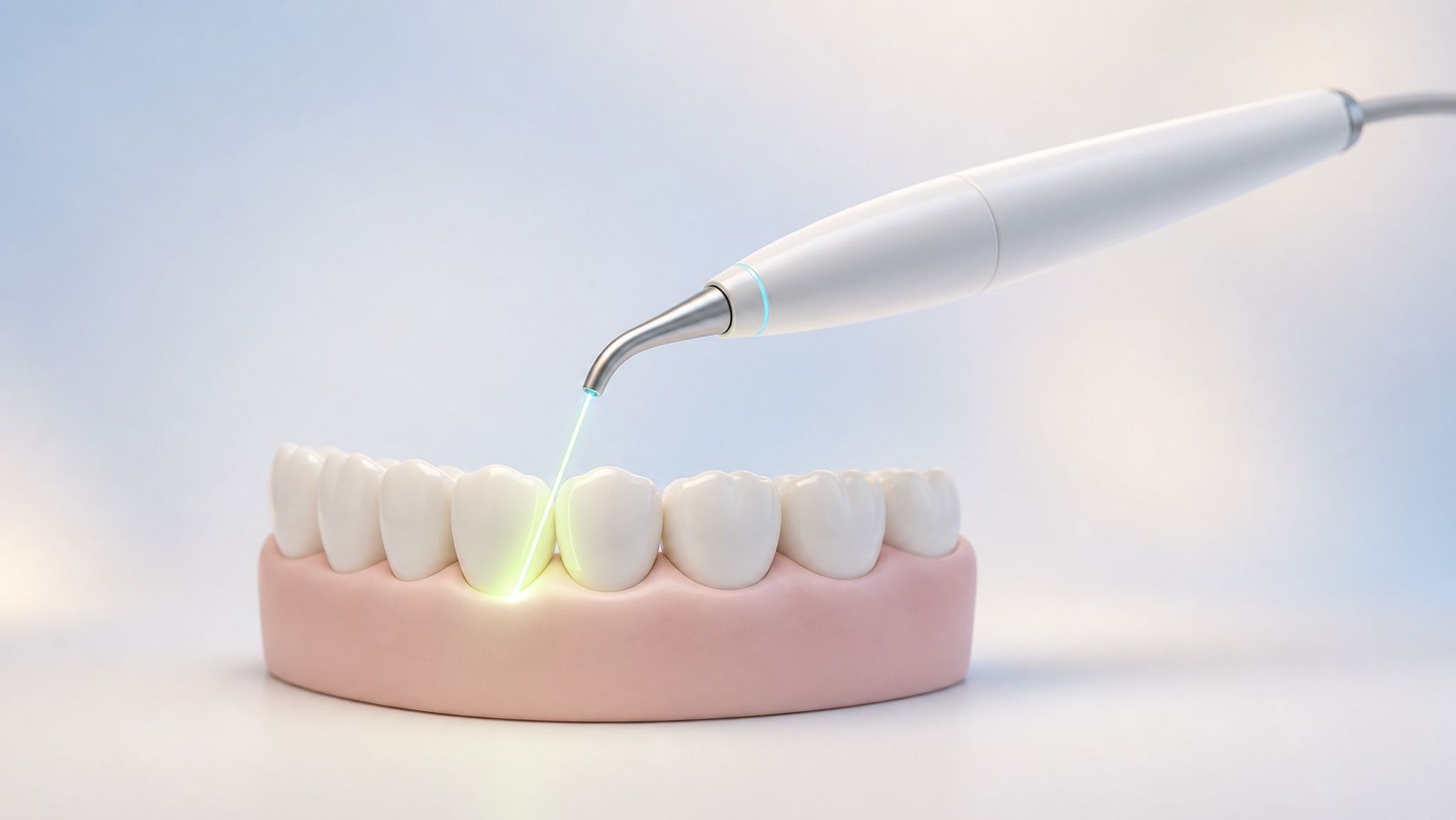 Soft tissue dental laser aimed at a simplified gumline model