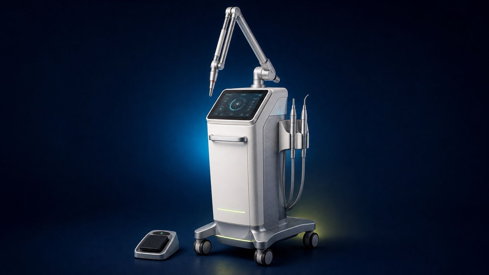 Multi-application laser workstation with touchscreen and articulated delivery arm