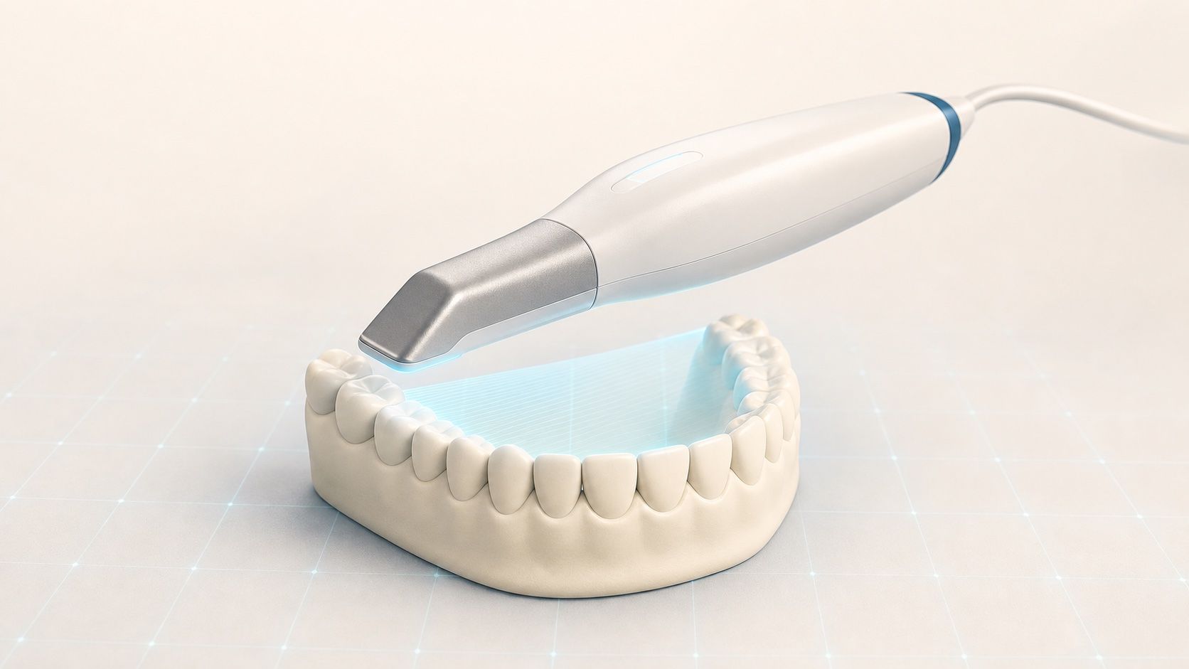 Intraoral scanner wand creating a digital model of teeth