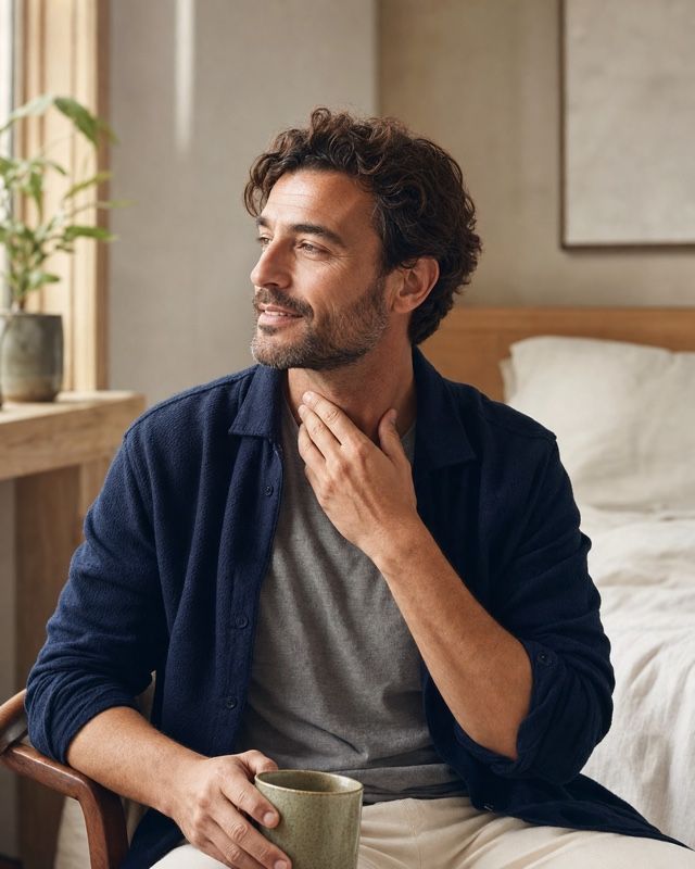 Man enjoying a calm morning after restful sleep